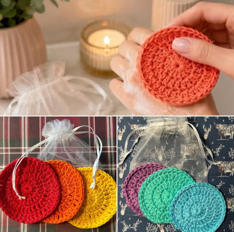 Crochet Cotton Face Scrubbies - Ocean Colours