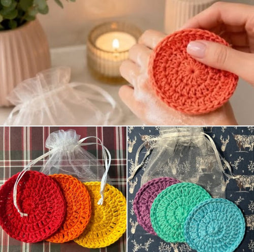 Crochet Cotton Face Scrubbies - Ocean Colours