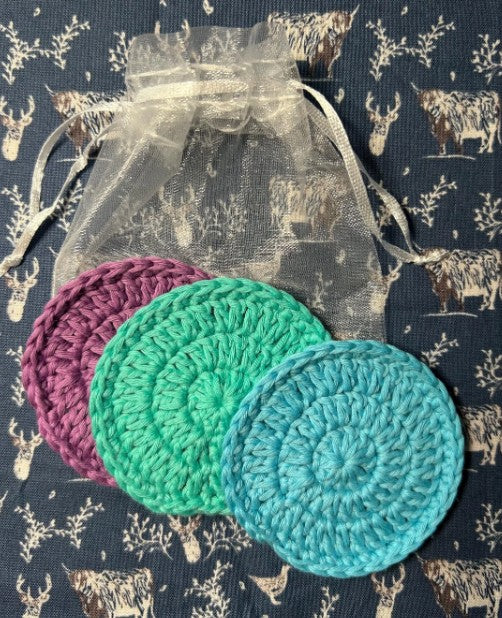 Crochet Cotton Face Scrubbies - Ocean Colours